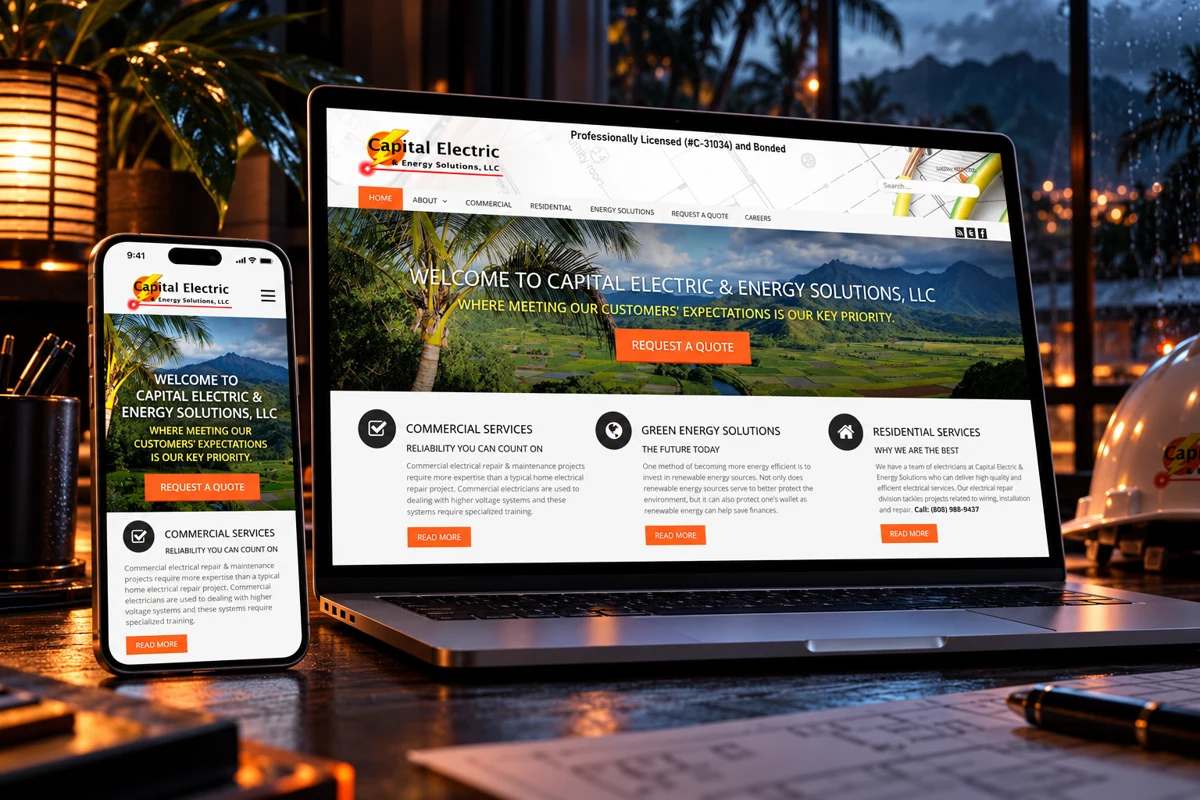 Capital Electric website presented on a laptop and smartphone