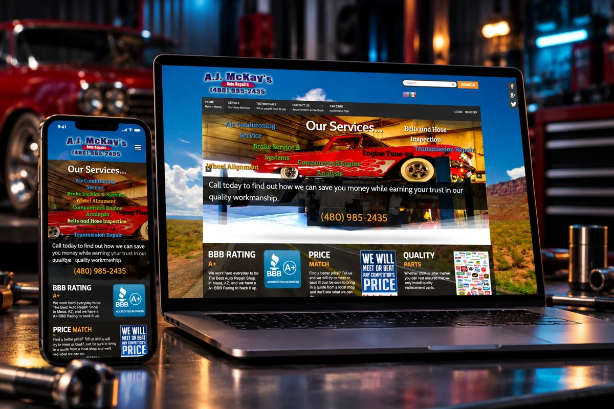 McKay Auto Repair website presented on a laptop and smartphone